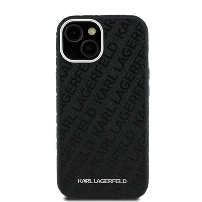 Apple iPhone 14 Kılıf Karl Lagerfeld Orjinal Lisanslı PU Deri Damgalı Metal Yazı Logolu Kapak