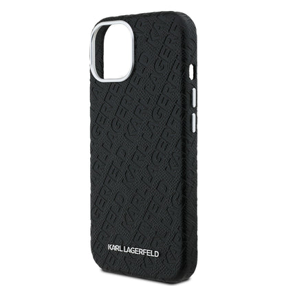 Apple iPhone 14 Kılıf Karl Lagerfeld Orjinal Lisanslı PU Deri Damgalı Metal Yazı Logolu Kapak