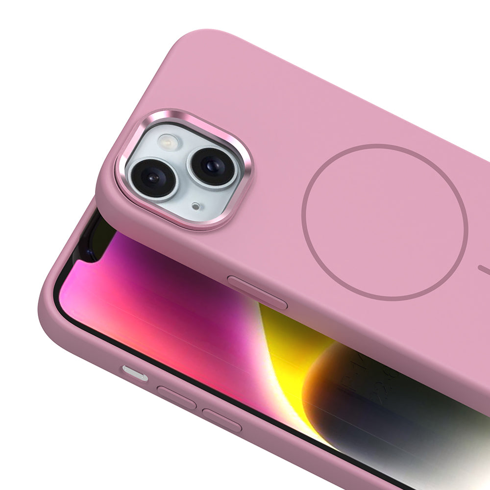 Apple iPhone 14 Kılıf M-Safe Şarj Özellikli Metal Kamera Çerçeveli Zore Edi Silikon Kapak