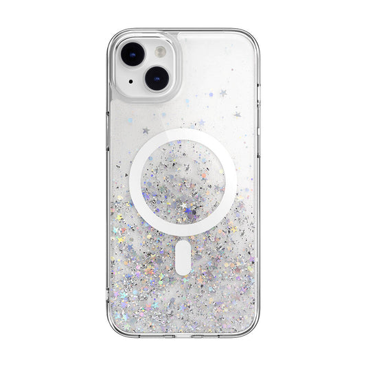 Apple iPhone 14 Plus Kılıf M-safe Şarj Özellikli Parlayan Simli Şeffaf Lisanslı Switcheasy Starfield-M Kapak