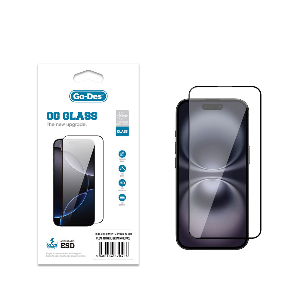 Apple iPhone 14 Pro Go Des OG Glass Antistatik Temperli Cam Ekran Koruyucu