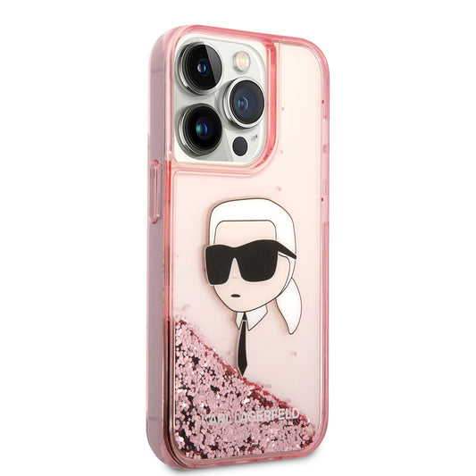 Apple iPhone 14 Pro Kılıf Karl Lagerfeld Sıvılı Simli Karl Head Dizayn Kapak