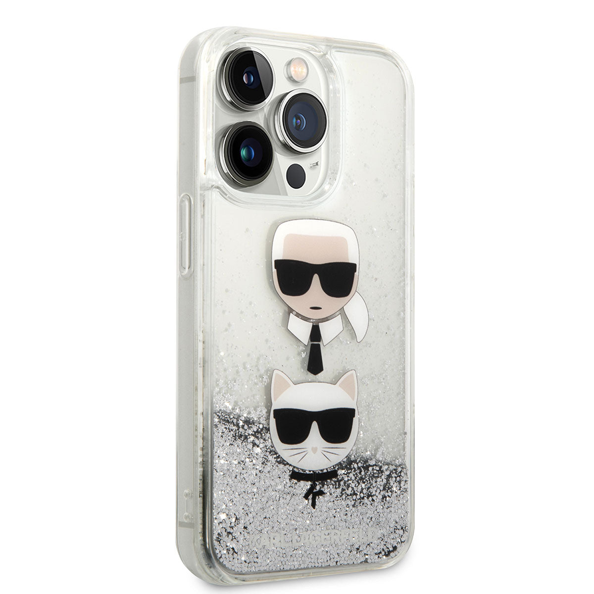 Apple iPhone 14 Pro Kılıf Karl Lagerfeld Sıvılı Simli K&C Head Dizayn Kapak
