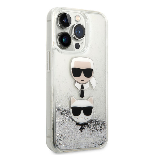 Apple iPhone 14 Pro Kılıf Karl Lagerfeld Sıvılı Simli K&C Head Dizayn Kapak