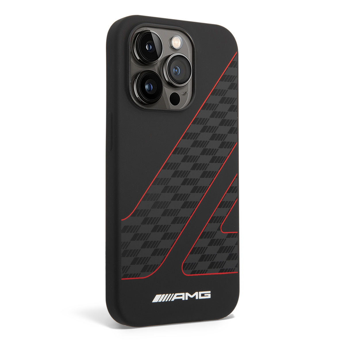 Apple iPhone 14 Pro Max Kılıf AMG M-safe Şarj Özellikli Liquid Silikon Damalı Bayrak Dizayn Kapak