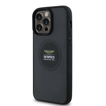 Apple iPhone 14 Pro Max Kılıf Aston Martin Orjinal Lisanslı M-safe Şarj Özellikli Aluminyum Arka Yüzeyli Formula One Team Baskılı Kapak