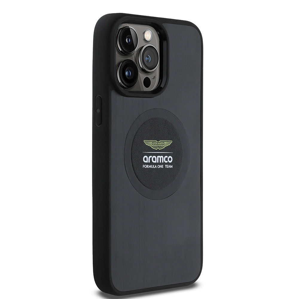 Apple iPhone 14 Pro Max Kılıf Aston Martin Orjinal Lisanslı M-safe Şarj Özellikli Aluminyum Arka Yüzeyli Formula One Team Baskılı Kapak