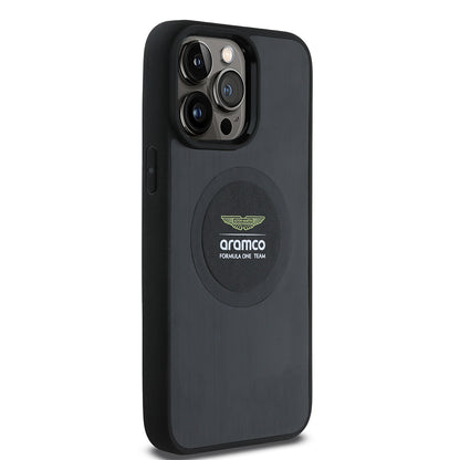 Apple iPhone 14 Pro Max Kılıf Aston Martin Orjinal Lisanslı M-safe Şarj Özellikli Aluminyum Arka Yüzeyli Formula One Team Baskılı Kapak