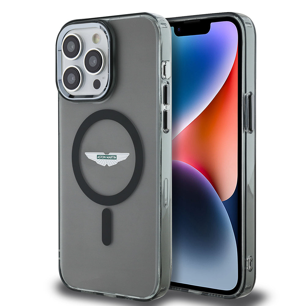 Apple iPhone 14 Pro Max Kılıf Aston Martin Orjinal Lisanslı M-safe Şarj Özellikli IML Baskı Logolu Metal Düğmeli Kapak