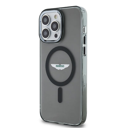 Apple iPhone 14 Pro Max Kılıf Aston Martin Orjinal Lisanslı M-safe Şarj Özellikli IML Baskı Logolu Metal Düğmeli Kapak