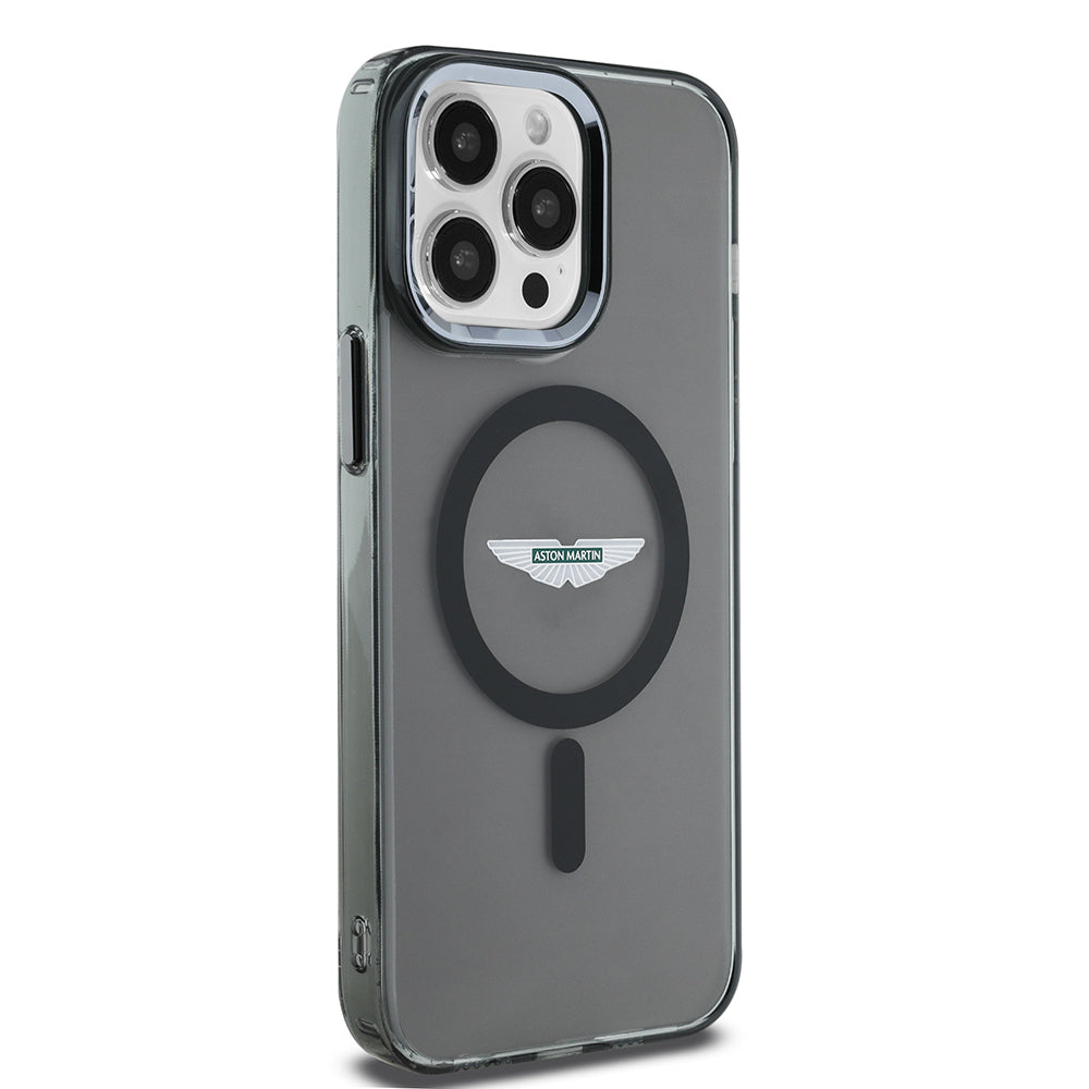 Apple iPhone 14 Pro Max Kılıf Aston Martin Orjinal Lisanslı M-safe Şarj Özellikli IML Baskı Logolu Metal Düğmeli Kapak