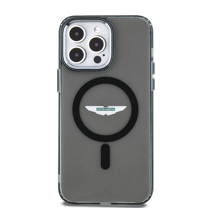 Apple iPhone 14 Pro Max Kılıf Aston Martin Orjinal Lisanslı M-safe Şarj Özellikli IML Baskı Logolu Metal Düğmeli Kapak