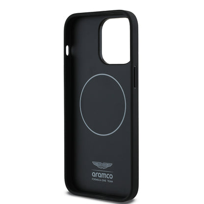 Apple iPhone 14 Pro Max Kılıf Aston Martin Orjinal Lisanslı M-safe Şarj Özellikli PU Deri Alonso 14 Baskılı Kapak