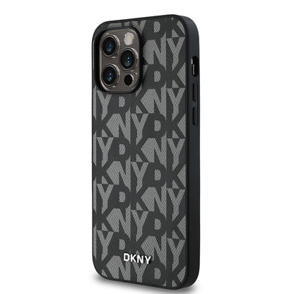 Apple iPhone 14 Pro Max Kılıf DKNY Orjinal Lisanslı M-safe Şarj Özellikli 3D Yazılı Grid Pattern Kapak