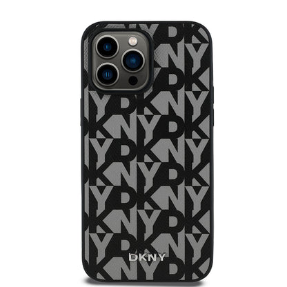 Apple iPhone 14 Pro Max Kılıf DKNY Orjinal Lisanslı M-safe Şarj Özellikli 3D Yazılı Grid Pattern Kapak