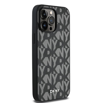 Apple iPhone 14 Pro Max Kılıf DKNY Orjinal Lisanslı M-safe Şarj Özellikli 3D Yazılı Grid Pattern Kapak