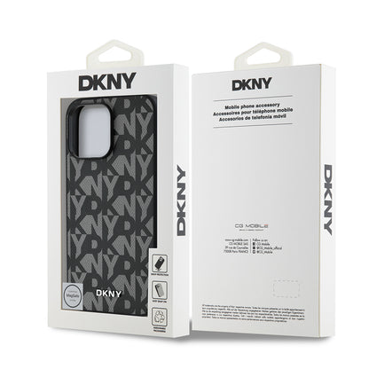 Apple iPhone 14 Pro Max Kılıf DKNY Orjinal Lisanslı M-safe Şarj Özellikli 3D Yazılı Grid Pattern Kapak