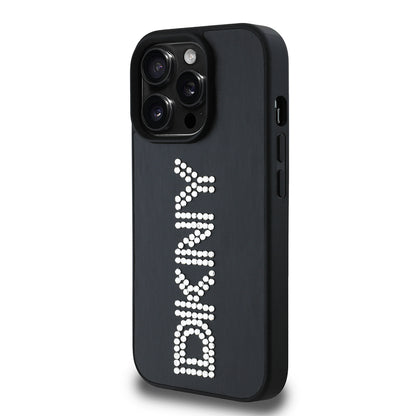 Apple iPhone 14 Pro Max Kılıf DKNY Orjinal Lisanslı Taşlı DKNY Yazılı Metalik Rhinestones PU Deri Kapak