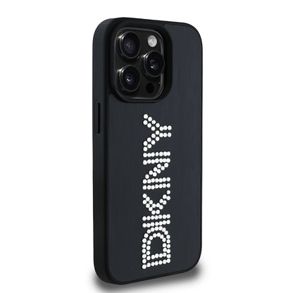 Apple iPhone 14 Pro Max Kılıf DKNY Orjinal Lisanslı Taşlı DKNY Yazılı Metalik Rhinestones PU Deri Kapak