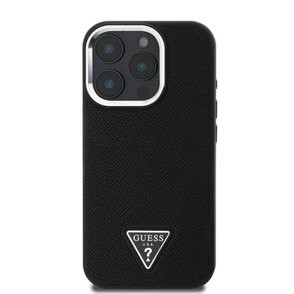 Apple iPhone 14 Pro Max Kılıf Guess Orjinal Lisanslı M-safe Şarj Özellikli Grained Triangle Kapak