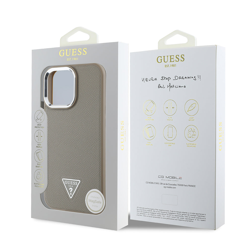 Apple iPhone 14 Pro Max Kılıf Guess Orjinal Lisanslı M-safe Şarj Özellikli Grained Triangle Kapak