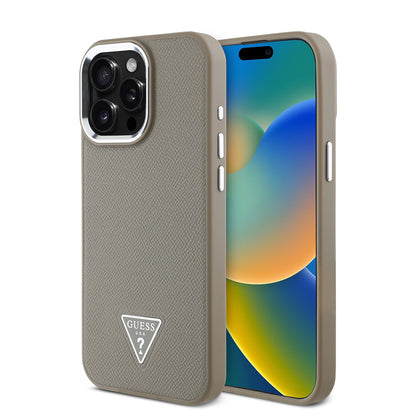 Apple iPhone 14 Pro Max Kılıf Guess Orjinal Lisanslı M-safe Şarj Özellikli Grained Triangle Kapak