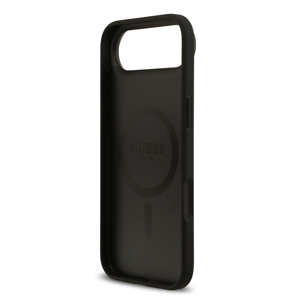 Apple iPhone 17 Air Kılıf Guess Orjinal Lisanslı M-safe Şarj Özellikli Taneli Çiçek Tasarımlı Metal Yazı Logolu Kapak