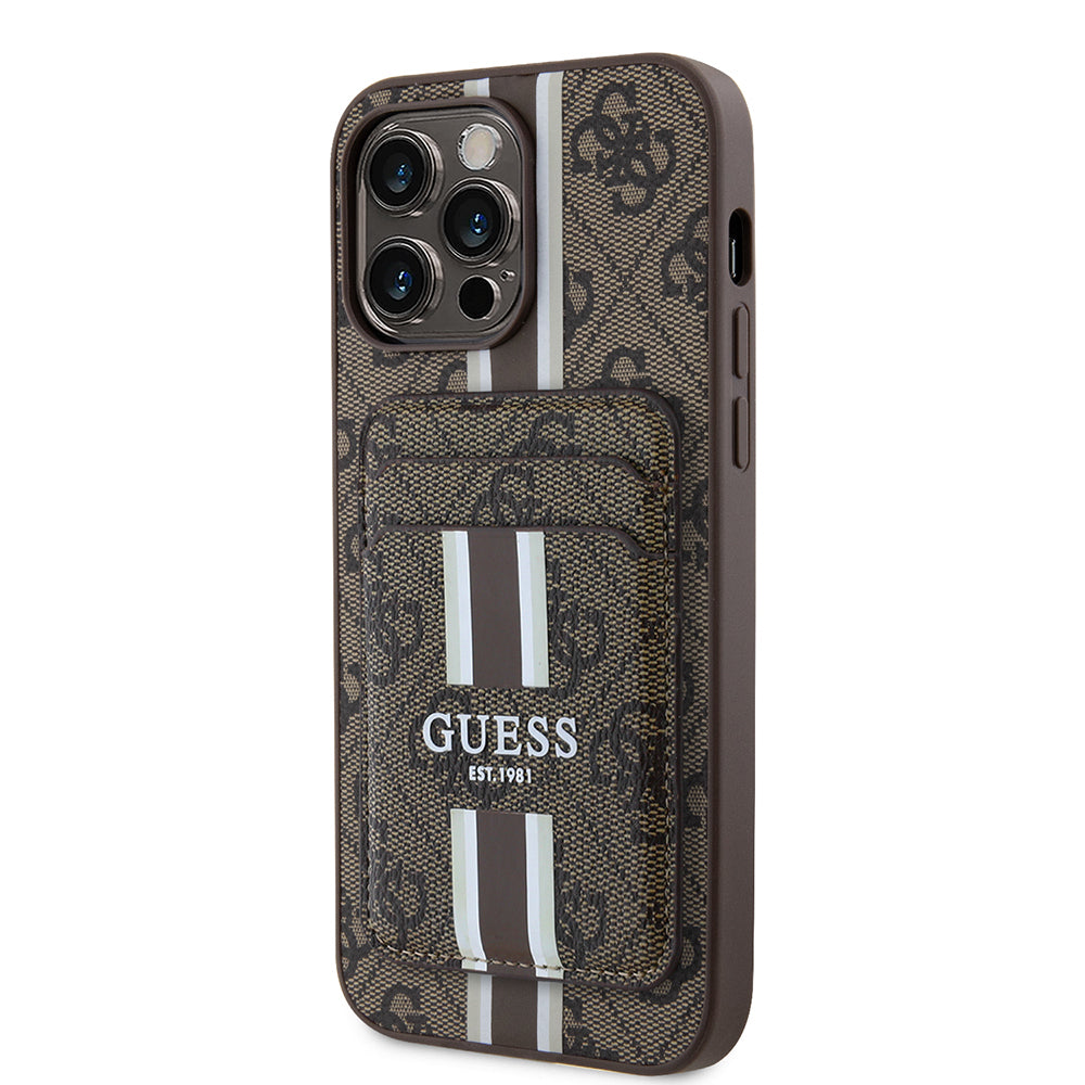 Apple iPhone 14 Pro Max Kılıf Guess Orjinal Lisanslı M-safe Şarj Özellikli 4G Desenli Çizgili Kartlıklı Kapak