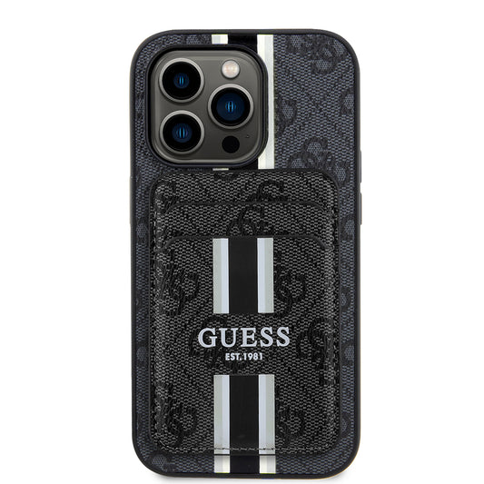 Apple iPhone 14 Pro Max Kılıf Guess Orjinal Lisanslı M-safe Şarj Özellikli 4G Desenli Çizgili Kartlıklı Kapak