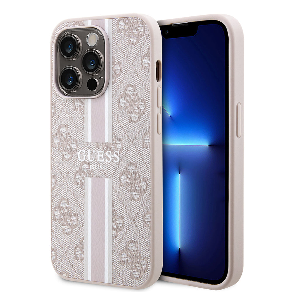 Apple iPhone 14 Pro Max Kılıf Guess Orjinal Lisanslı M-safe Şarj Özellikli 4G Şerit Tasarımlı Printed Kapak