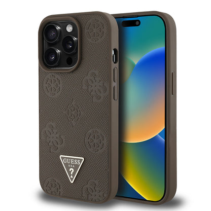 Apple iPhone 14 Pro Max Kılıf Guess Orjinal Lisanslı M-safe Şarj Özellikli Sıcak Baskılı Üçgen Logolu PU Deri Peony Kapak