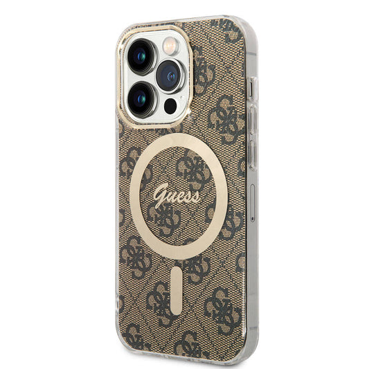 Apple iPhone 14 Pro Max Kılıf Guess Orjinal Lisanslı M-safe Şarj Özellikli Yazı Logolu 4G Desenli Kapak