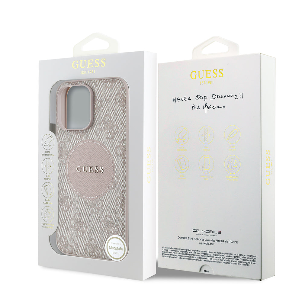 Apple iPhone 14 Pro Max Kılıf Guess Orjinal Lisanslı M-safe Şarj Özellikli Yazı Logolu Circle Classic Kapak