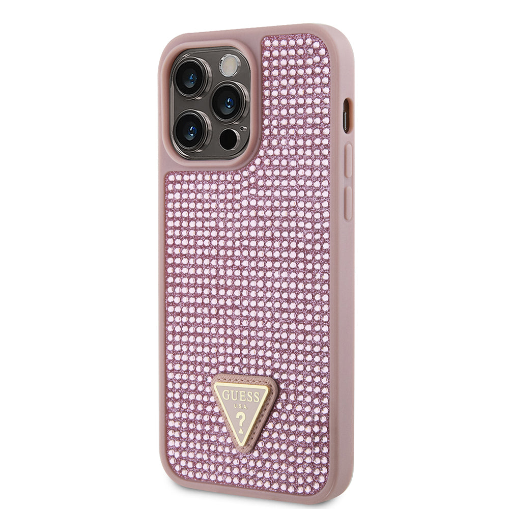 Apple iPhone 14 Pro Max Kılıf Guess Orjinal Lisanslı Taşlı Arka Yüzey Üçgen Logolu Kapak