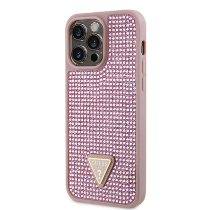 Apple iPhone 14 Pro Max Kılıf Guess Orjinal Lisanslı Taşlı Arka Yüzey Üçgen Logolu Kapak