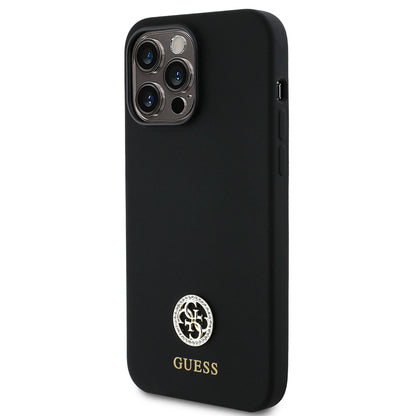 Apple iPhone 14 Pro Max Kılıf Guess Orjinal Lisanslı Yazı ve Taşlı 4G Logolu Silikon Kapak