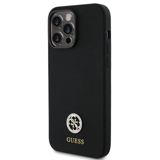 Apple iPhone 14 Pro Max Kılıf Guess Orjinal Lisanslı Yazı ve Taşlı 4G Logolu Silikon Kapak