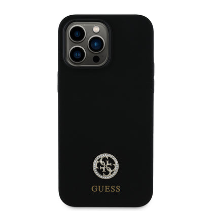 Apple iPhone 14 Pro Max Kılıf Guess Orjinal Lisanslı Yazı ve Taşlı 4G Logolu Silikon Kapak
