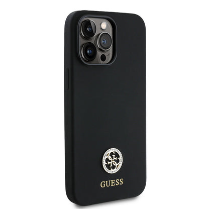 Apple iPhone 14 Pro Max Kılıf Guess Orjinal Lisanslı Yazı ve Taşlı 4G Logolu Silikon Kapak