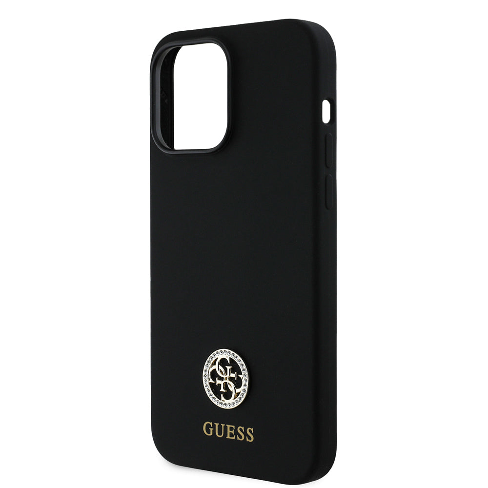 Apple iPhone 14 Pro Max Kılıf Guess Orjinal Lisanslı Yazı ve Taşlı 4G Logolu Silikon Kapak