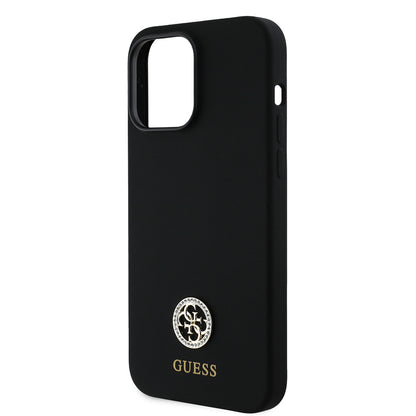 Apple iPhone 14 Pro Max Kılıf Guess Orjinal Lisanslı Yazı ve Taşlı 4G Logolu Silikon Kapak