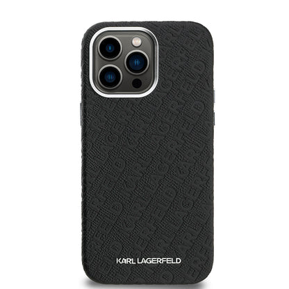 Apple iPhone 14 Pro Max Kılıf Karl Lagerfeld Orjinal Lisanslı PU Deri Damgalı Metal Yazı Logolu Kapak