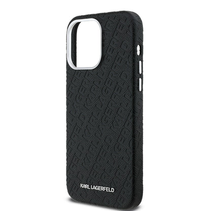 Apple iPhone 14 Pro Max Kılıf Karl Lagerfeld Orjinal Lisanslı PU Deri Damgalı Metal Yazı Logolu Kapak