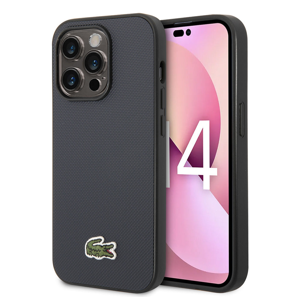 Apple iPhone 14 Pro Max Kılıf Lacoste Orjinal Lisanslı PU Pike Desenli Arka Yüzey İkonik Timsah Dokuma Logolu Kapak