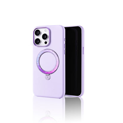 Apple iPhone 14 Pro Max Kılıf M-safe Şarj Özellikli Standlı Suni Deri Tasarımlı Pynana Dancing Circle Serisi Kapak