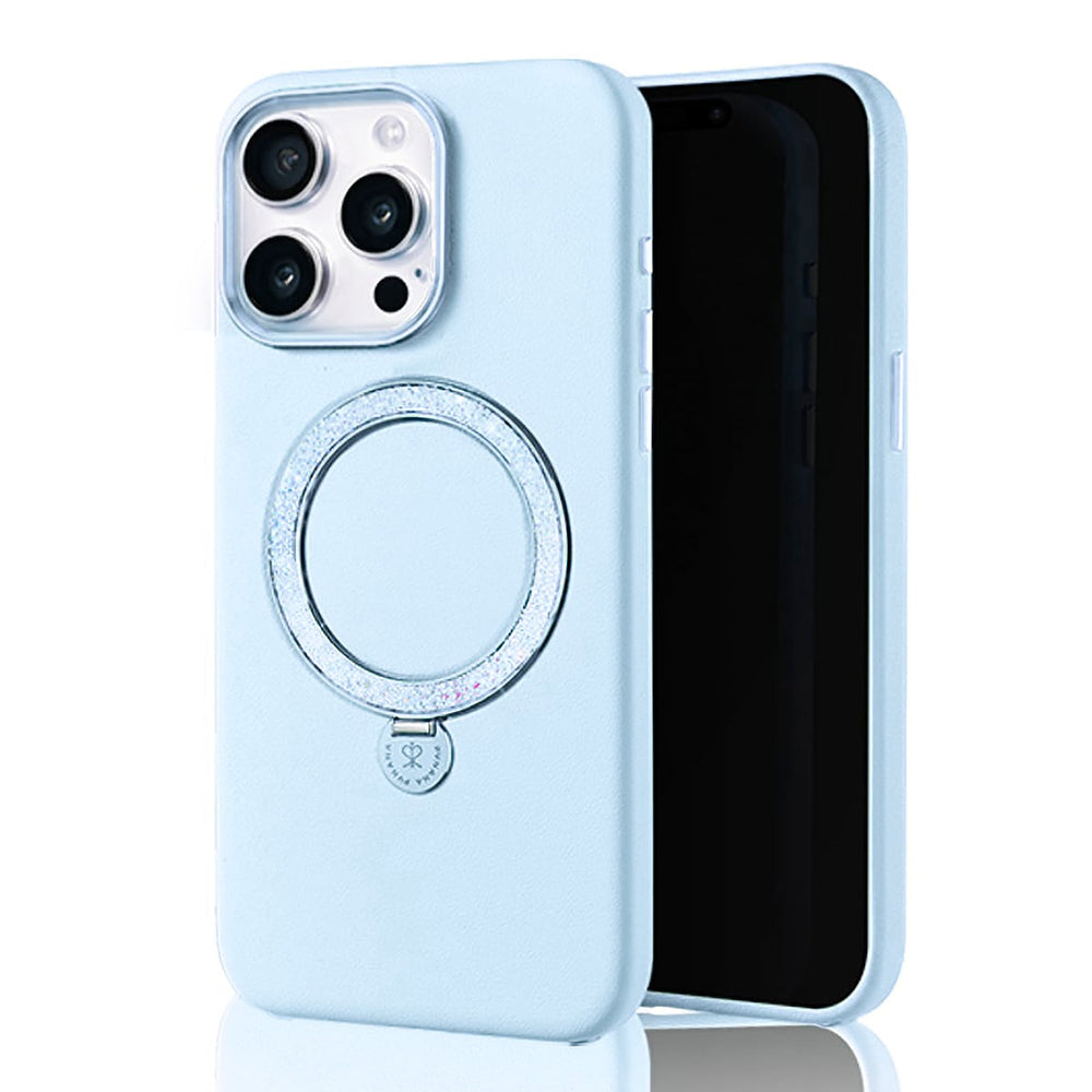 Apple iPhone 14 Pro Max Kılıf M-safe Şarj Özellikli Standlı Suni Deri Tasarımlı Pynana Dancing Circle Serisi Kapak