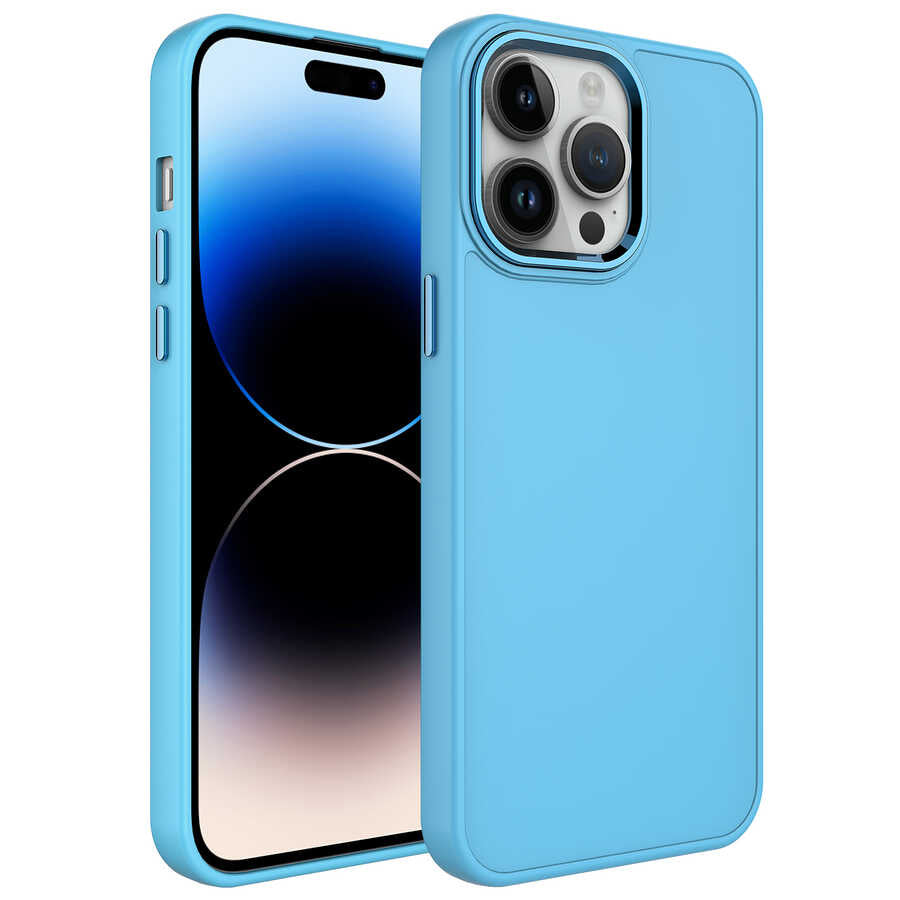 Apple iPhone 14 Pro Max Kılıf Metal Çerçeve ve Buton Tasarımlı Silikon Zore Luna Kapak