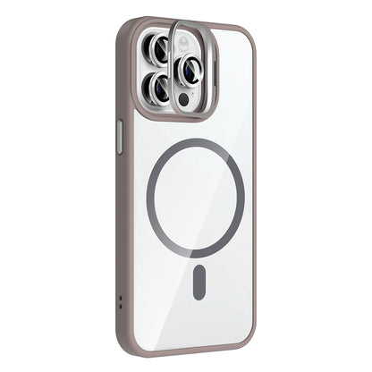 Apple iPhone 14 Pro Max Kılıf Standlı ve Kamera Lens Hediyeli M-Safe Şarj Özellikli Zore Etro Kapak