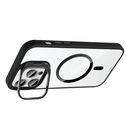 Apple iPhone 14 Pro Max Kılıf Standlı ve Kamera Lens Hediyeli M-Safe Şarj Özellikli Zore Etro Kapak