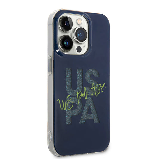 Apple iPhone 14 Pro Max Kılıf U.S. POLO ASSN. Simli Parlak Alfabe Tasarım Kapak